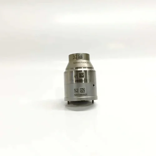 1-1K135588-64-7135-588-Volvo-Truck-EUI-Fuel-Injector-Control-Valve-Main-Image Front vertical view of the 1K135752-64 electronic unit injector control valve showing precision laser-engraved calibration numbers 32 48 52 and QR codes on the polished steel cylindrical body.