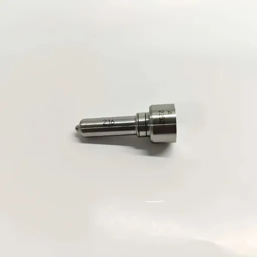 Horizontal profile view of the L216PBC unit injector nozzle highlighting the upper shoulder interface ring and micro-drilled spray nozzle tip.