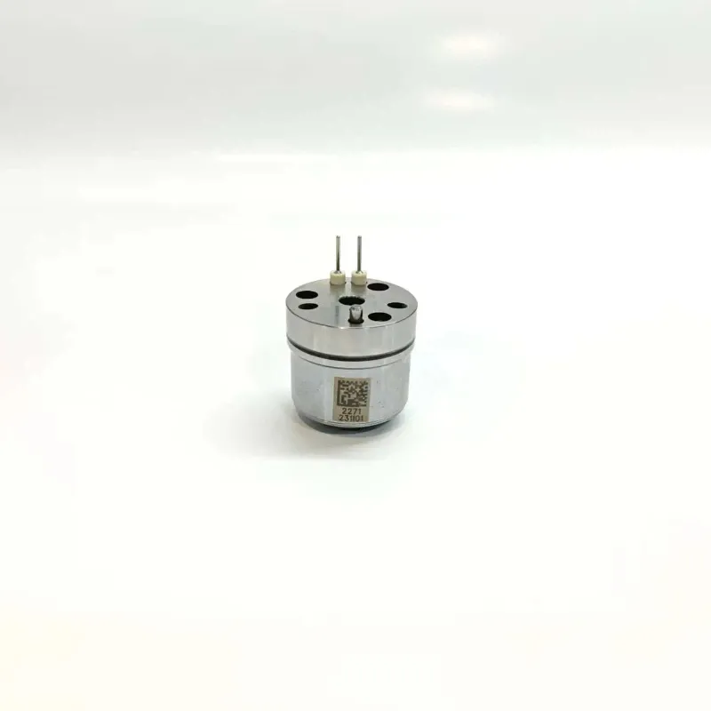 John-Deere-3829087-Diesel-Valve-7206-0372-Laser-Code-View Product profile view of aftermarket E1 series unit injector control valve 7206-0372 suitable for John Deere, displaying the laser-etched matrix data tracking code on the polished outer casing surface.