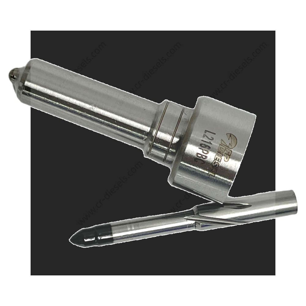 dlw-nozzle-nz7002-l216pbc-needle-detail-view DLW NZ7002 high-precision internal needle valve and nozzle body assembly on a black background.