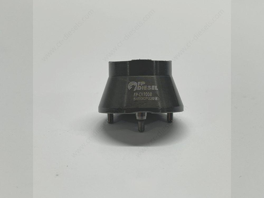 dlw-valve-cv7008-7206-0460-side-view Side profile view of DLW CV7008 smart injector control valve showing locating pins on white background.